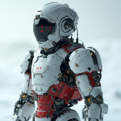 Weathered Robot in Snowy Landscape

