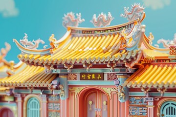 Fototapeta premium 3d illustrations of ancient vietnamese traditional house architect design