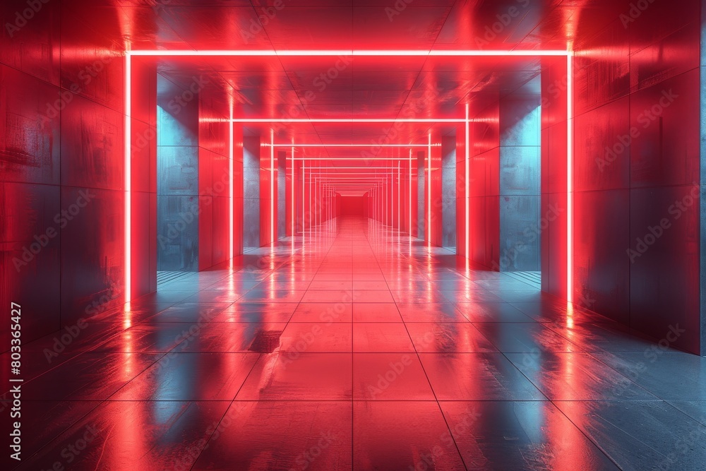 Aufkleber a tunnel bathed in red neon light, creating an atmospheric and suspenseful path to the unknown