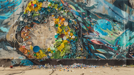 Naklejka premium Recycled Materials in Environmental Street Art