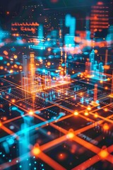 Obraz premium Blockchain technology hologram revolutionizing finance, supply chain, and healthcare