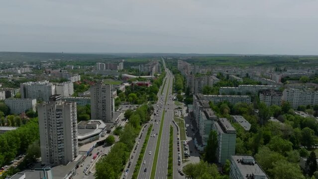 aerial view over dacia street of botanica sector in city of chisinau 