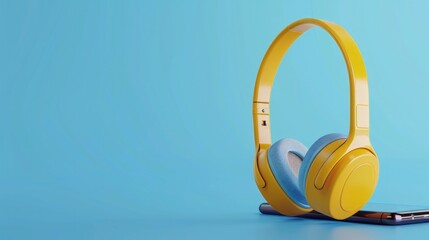 Music icon with headphones and phone, technology concept, music, playlist.