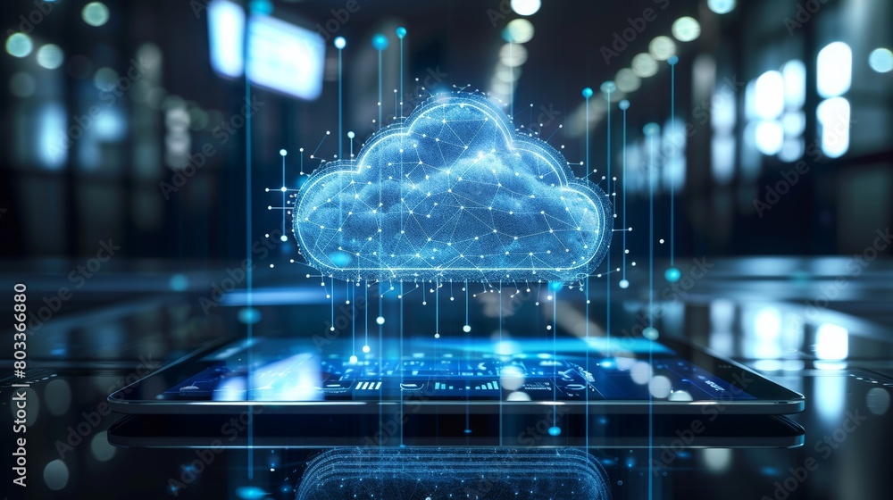 Poster home devices linked to cloud storage for contact computing in an informative infographic