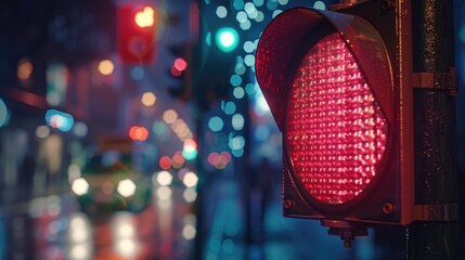 Crimson Stop: Urban Intersection Awash in Evening Glow