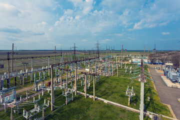 Top View of High Voltage Electrical Substation Using Drone