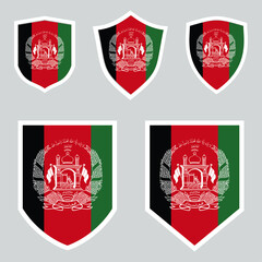 Set of Afghanistan Flag in Shield Shape icon