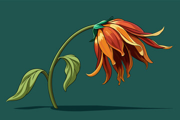 photorealistic illustration of a single wilting flower, capturing the fleeting beauty and impermanence of life