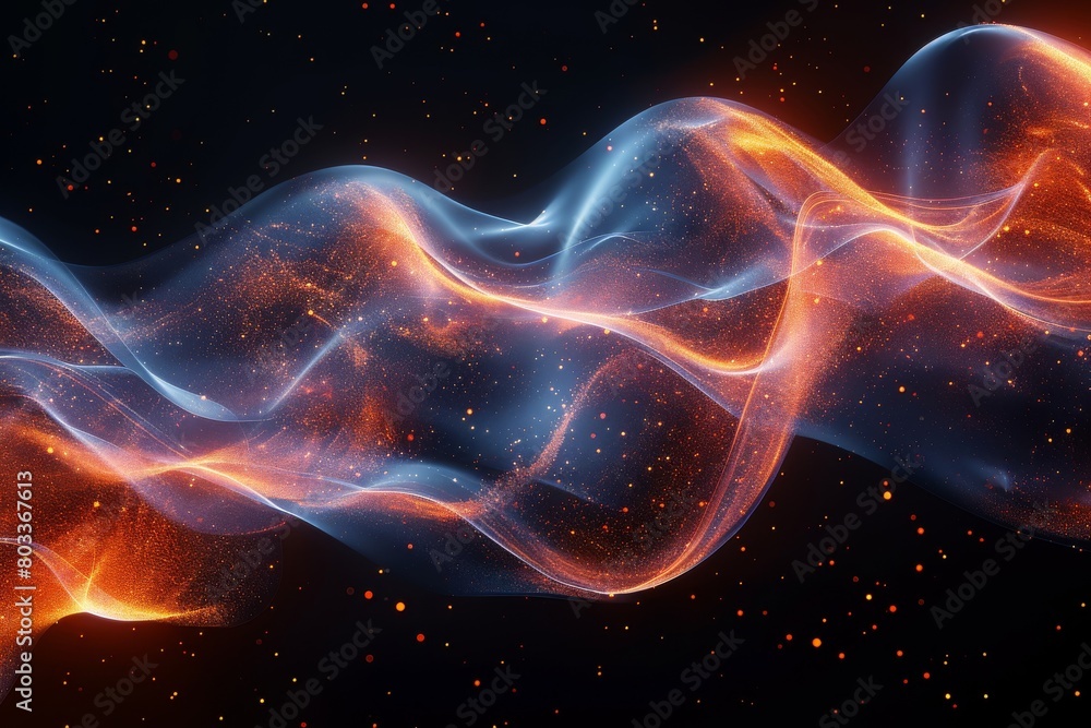 Aufkleber this image shows ethereal orange glowing waves with particles, resembling cosmic phenomena or a dyna