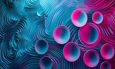 AI generated illustration of beautiful pink and purple bubbles pattern on wallpaper