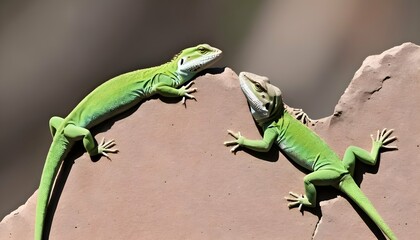 Lizards In A Synchronized Climbing Display - obrazy, fototapety, plakaty