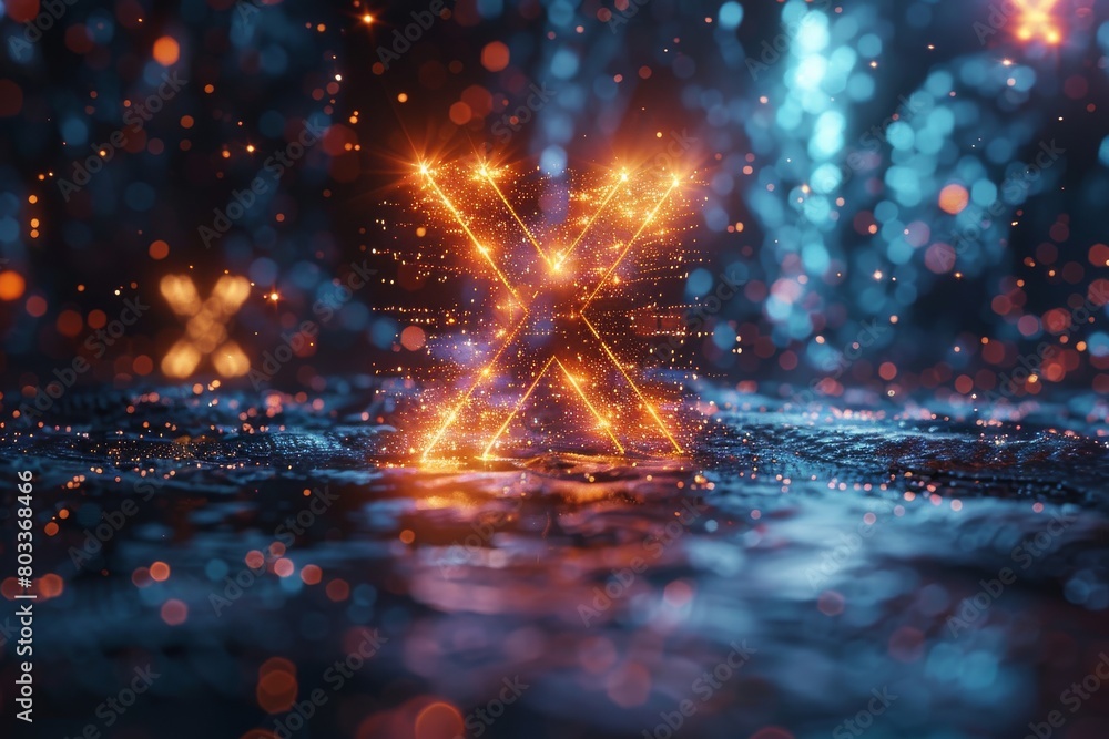 Poster a visually striking abstract composition featuring a glittering 'x' shape set against a bokeh backgr