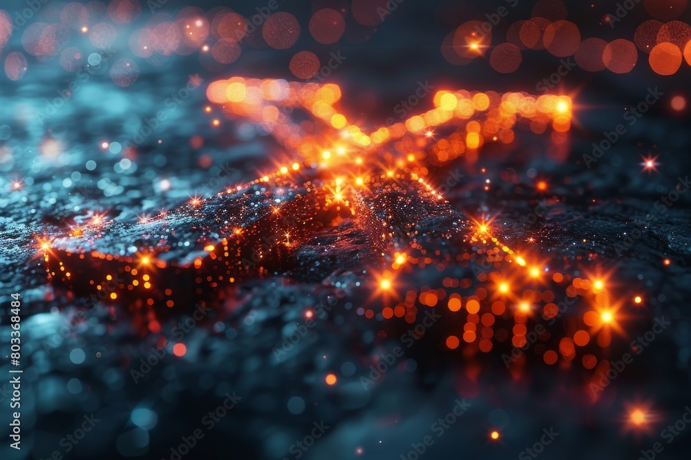 Poster a mesmerizing array of blue and orange sparkling lights against a textured surface, representing dat