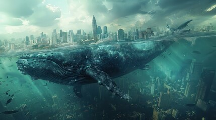 Fototapeta premium Bangkoks Boundless Growth A Colossal Whales Jaws Transforming into a Modern Metropolis