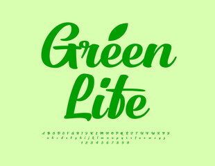 Vector eco concept Green Life. Beautiful Calligraphic Font. Trendy Alphabet Letters and Numbers.