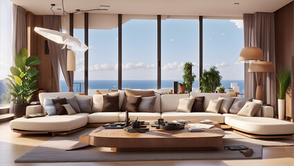 This is a bright and airy living room with a large sectional sofa