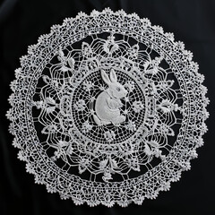 Whimsical Lace Creations: Handmade Rabbit and Butterfly Embroidery on Delicate Lace Doily