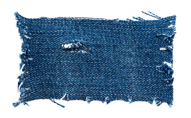 Piece of torn denim on a white background. Denim texture