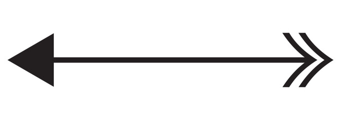 Straight long arrow, left thin line, black cursor, horizontal element, thick pointer vector icon isolated on white background. Simple illustration