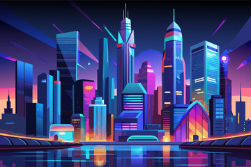 futuristic city skyline gradient vector illustration