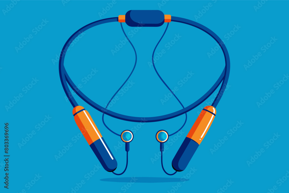 Poster pair of wireless earbuds that magnetically connect to form a sleek necklace when not in use