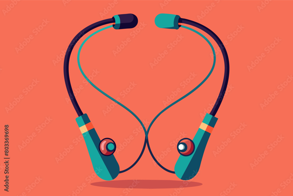 Poster pair of wireless earbuds that magnetically connect to form a sleek necklace when not in use