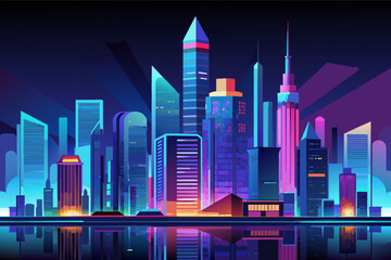 futuristic city skyline gradient vector illustration