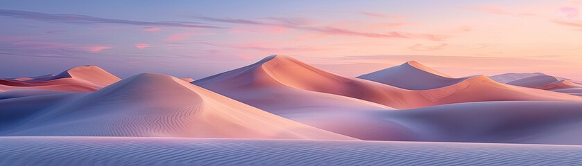 Abstract flowing dunes with a radiant evening sky backdrop