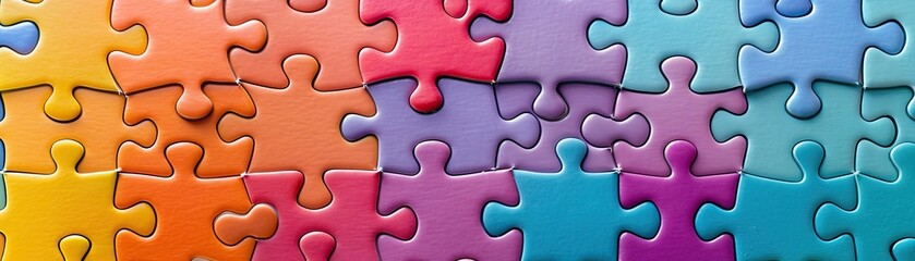 Obraz premium Colored puzzle pieces fit together to form a bright and colorful pattern