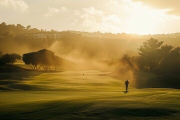 Man golfing on sunny golf course