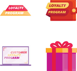 Customer loyalty icons set cartoon vector. Loyalty program and customer service. Promotion method, marketing concept
