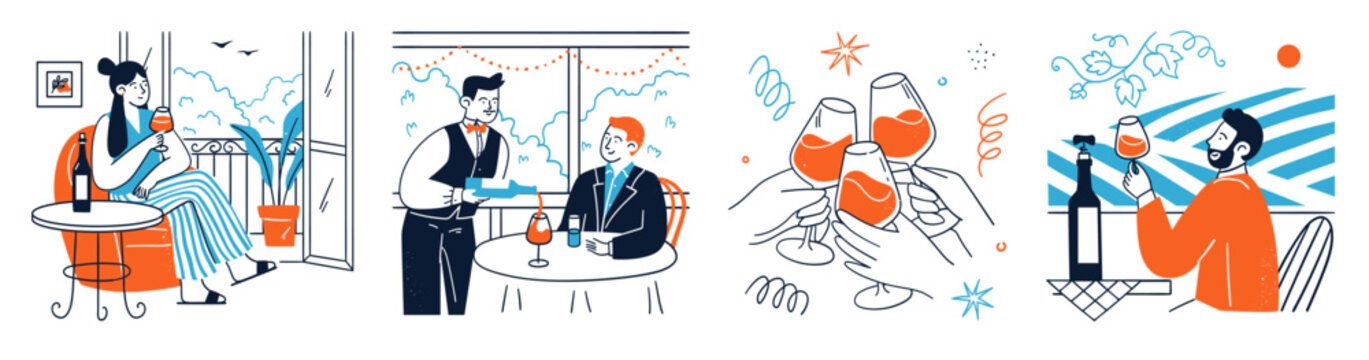 Wine scene set with people drinking alcoholic beverage