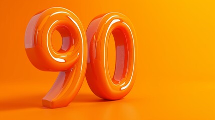 Glossy orange number 90 on vibrant background