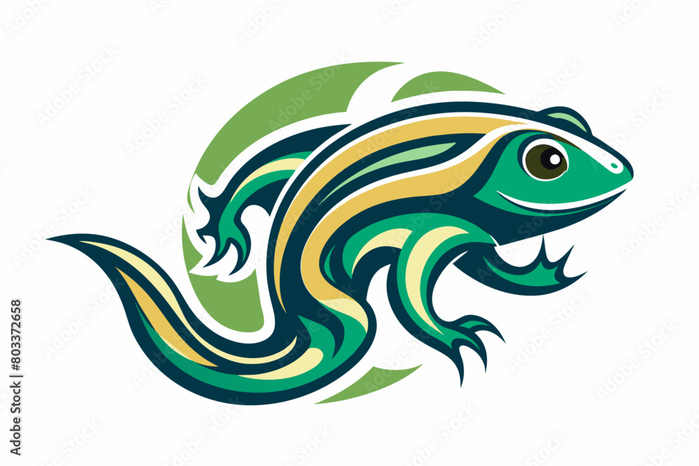 Poster an abstract amphibian logo with a combination of smooth curves and textured patterns.