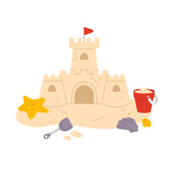 Vector illustration of cute sand castle for digital stamp,greeting card,sticker,icon,design