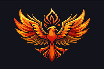 mystical abstract phoenix logo rising from flames, depicted in abstract shapes.