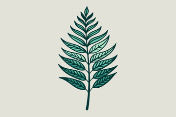 Illustration of a stylized green fern leaf with detailed fronds on a plain background.