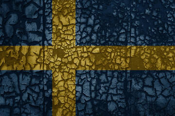 flag of sweden on a grunge vintage metal rusty cracked wall background