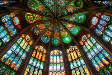 AI generated illustration of a stunning stained glass church