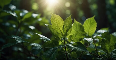 Sunlit green leaves Carbon capture, sustainability. Eco-credit fights global warming