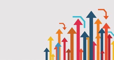 illustration of colorful arrows pointing in different directions, representing the journey and paths that lead to success The background is white with space for text or graphics Generative AI
