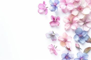 Pink and Blue Flowers on White Background