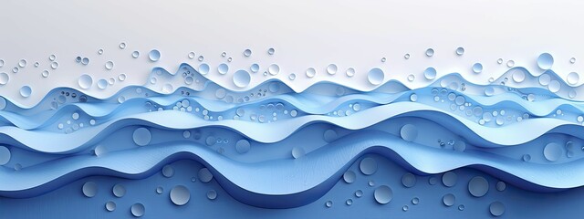 Innovative water filtration systems depicted in minimalist paper cutouts of clean water flow and filters in blues and whites, ideal for environmental tech trade fairs or sustainability reports.