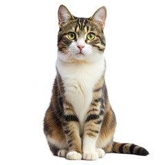 Obraz premium Attentive Domestic Tabby Cat Sitting With a Transparent Background