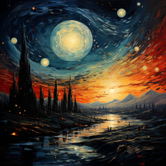 Starry Fantasy Skyline at Sunset