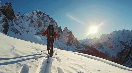 winter mountain climbers climbing extreme trekking alpinist adventure alps. Travel banner. activity on vacation