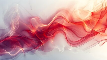 Glowing waves and smoke on abstract red and white background. Concept Abstract Art, Glowing Waves, Smoke Effects, Red and White Background