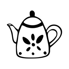 A cute hand-drawn teapot, a black and white teapot icon