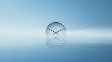 A panoramic view of a minimalist, modern desk clock, its hands showing a significant moment, set...