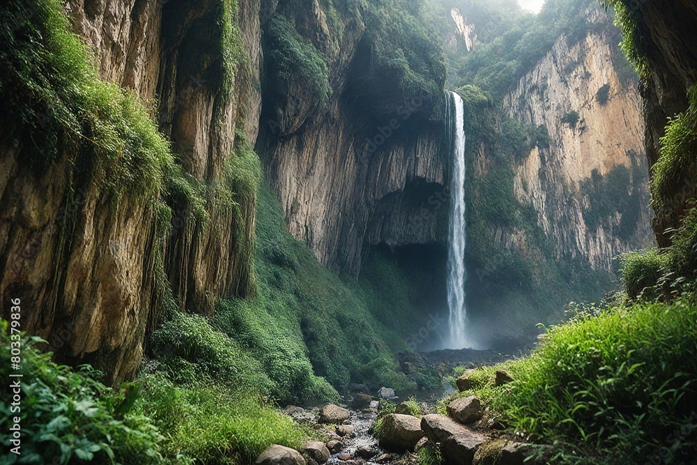 Poster waterfall in park